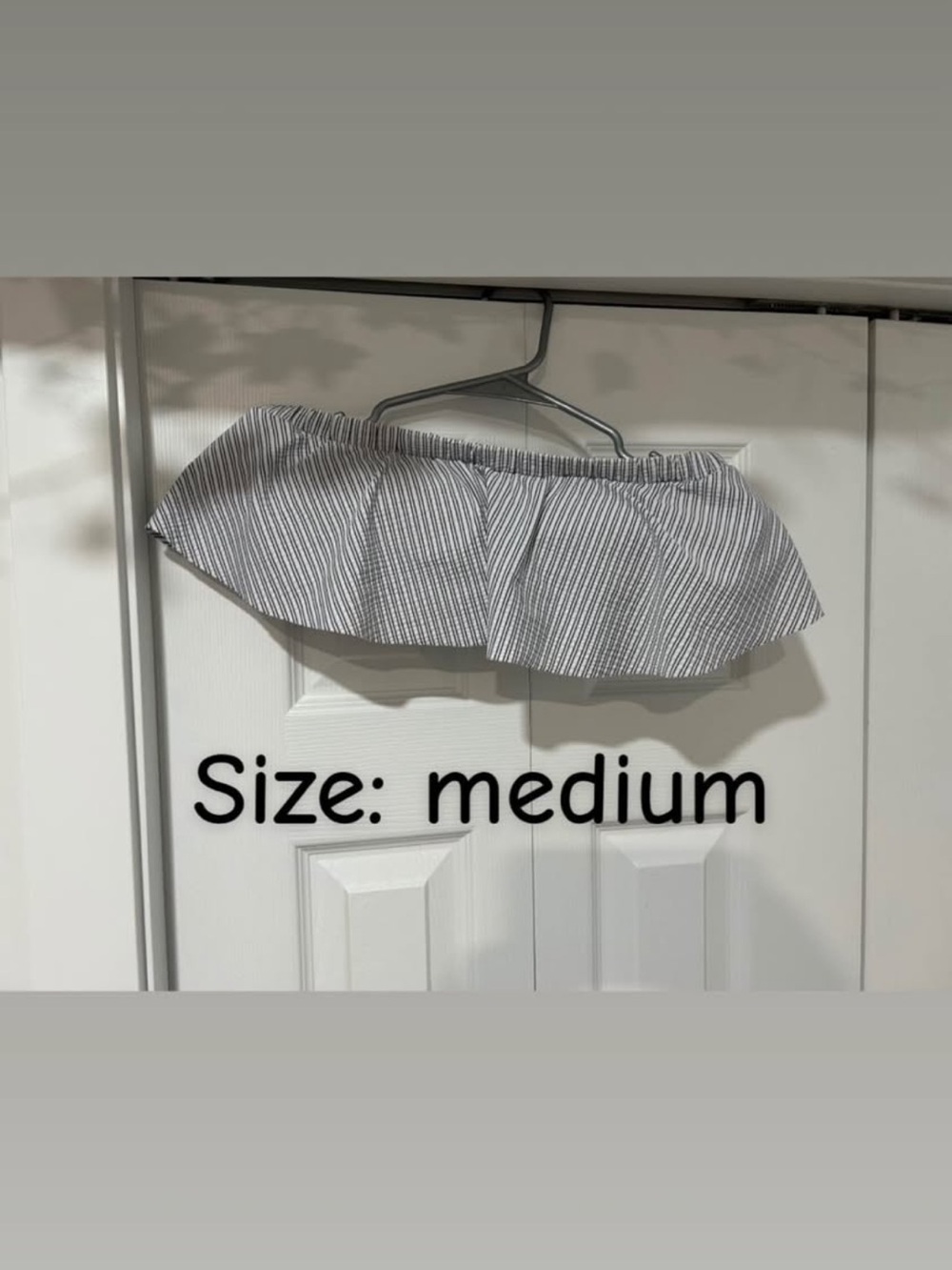 Striped Ruffle Bikini Top - Gray/White